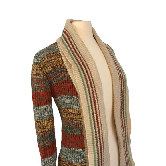 Bee Wear Womens Vintage Tan, Orange, Brown Striped Open Front Cardigan 38 bust - Picture 4 of 8